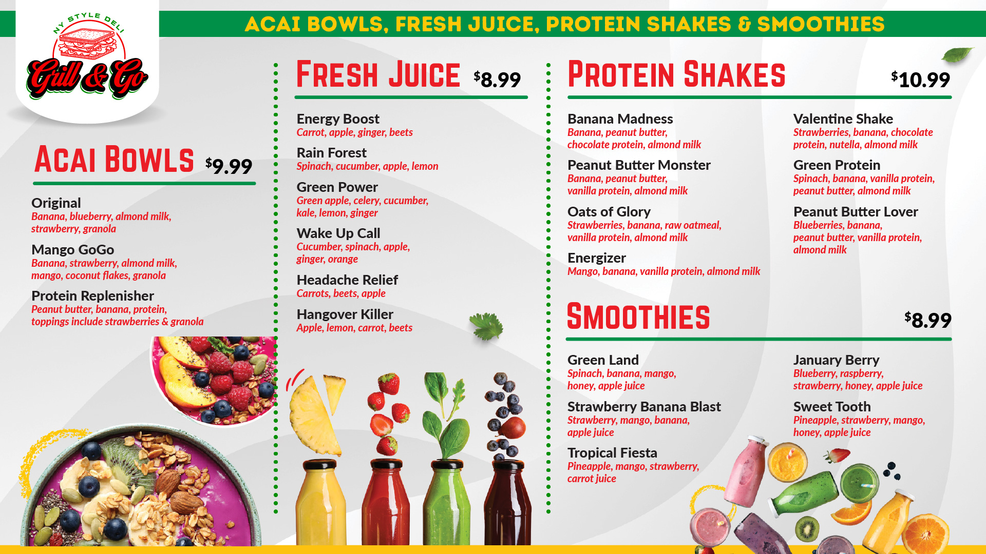 Acai, Juice, Shakes & Smoothies